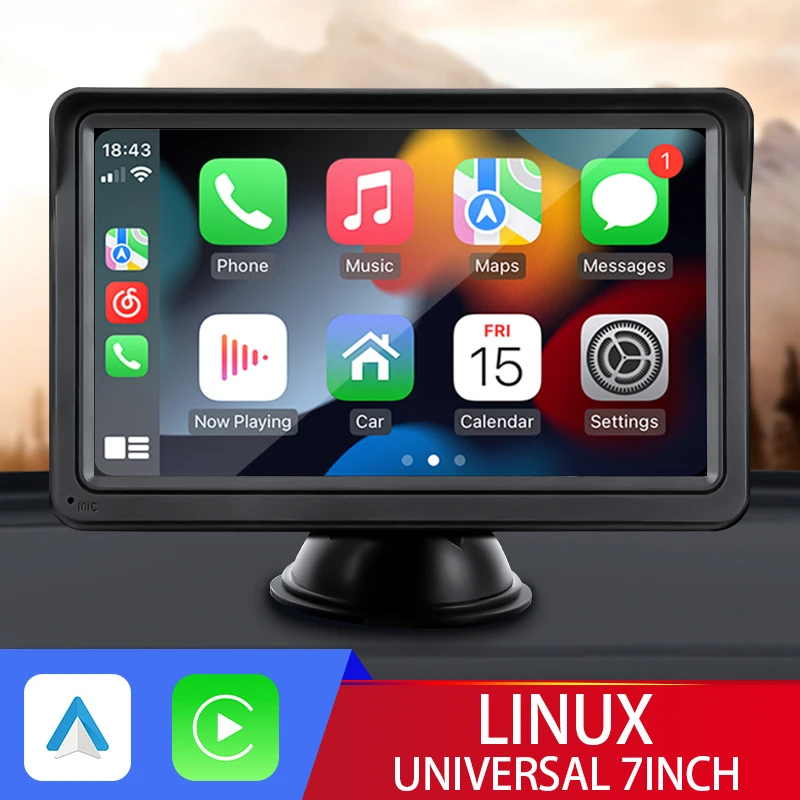 Hippcron 7 인치 자동차 라디오 멀티미디어 비디오 플레이어 무선 Carplay 및 AUX USB가있는 무선 안드로이드 자동 터치 스크린