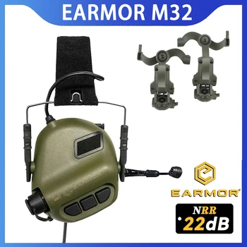 Opsmen EARMOR 전술 헤드셋, M32 MOD4 액티브 슈터 오버이어 헬멧 마운트 헤드셋, 무료 헬멧 레일 어댑터 포함