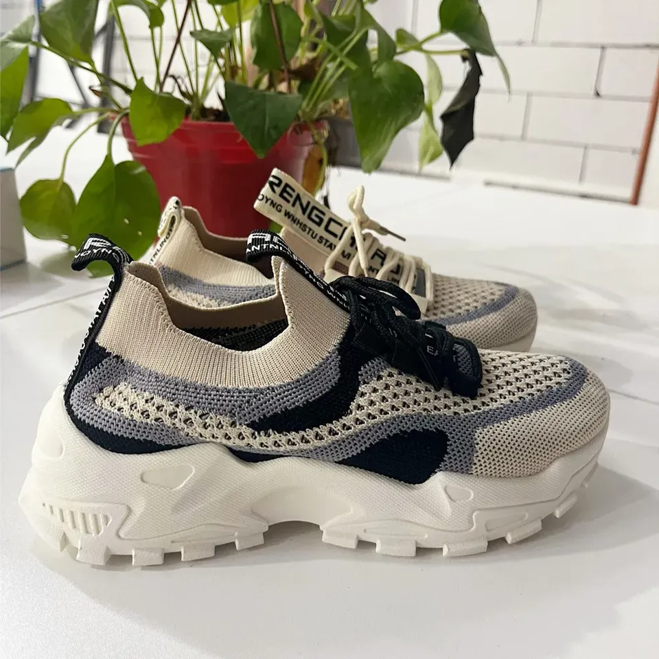 2025 Ladies Chunky Sneakers 2025 Breathable Women Sneakers Platform Flat Shoes Green Casual Trainers Stylish Comfortable Shoes