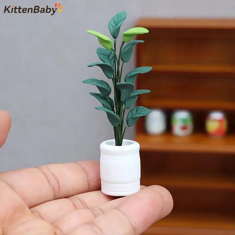 

1:12 Миниатюрный Кукольный домик, искусственное растение, зеленый листья, бонсай, балкон, садовый декор, игрушка, кукольный домик, аксессуары