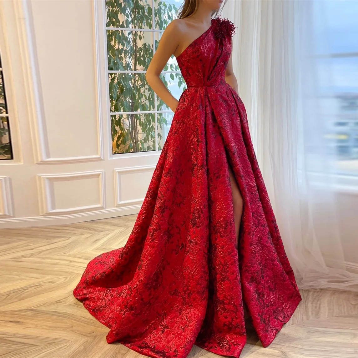 Luxury Aline 2024 Elegant Red Chic Women Printing Flower Prom Dresses