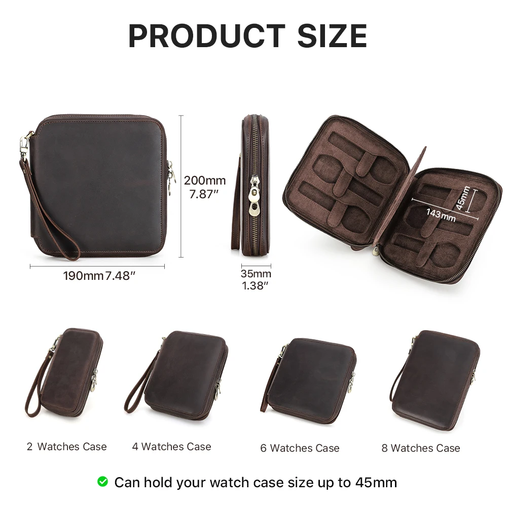 2/4/6/8 Slots Watch Storage Box Carry Case Watch Display Organizer Box Holder Display Genuine Leather Zipper Case