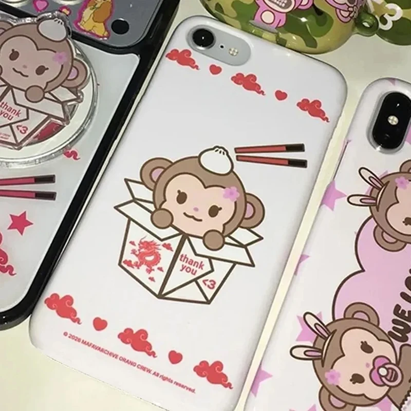 Adorable Cartoon Monkey Phone Case – Y2K Style in Simple White Cover