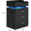 Black Nightstand Set of ,LED Night Stand with Charging Station & Pull-Out Tray,Bedside Table with Drawers, 2