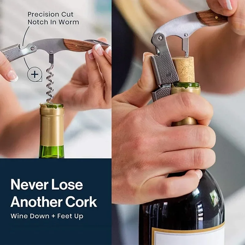 Wine Opener Double Hinged Manual Wine Key for Bartender Server Waiter Stainless Steel Bottle Opener Corkscrew