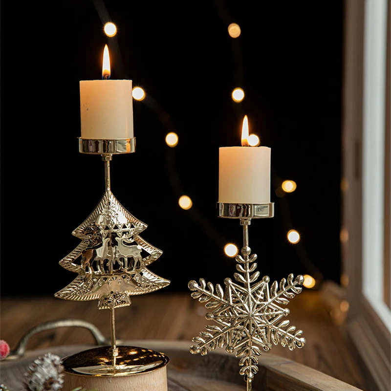 Christmas Golden Wrought Iron Candlestick Star Elk Decoration