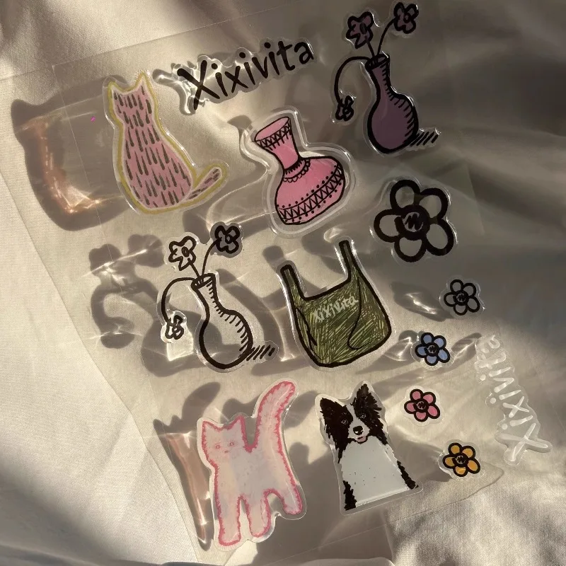 Korean Simple Ins Style Epoxy Transparent Jelly Cute Cartoon Small Animal Boys Girls Kids Pet Bag Flower Sticker