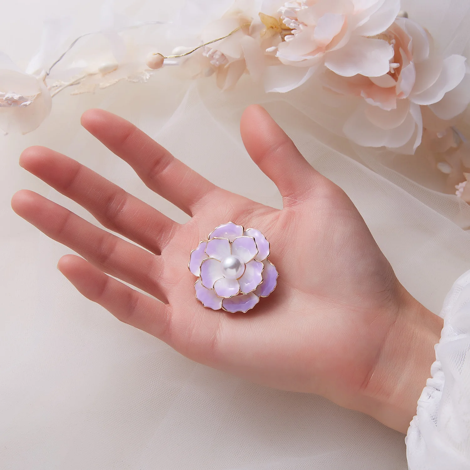 Rinhoo Emaille Perle Blume Broschen Elegante Kamelie Tulip Glocke Orchidee Lotus Bouquet Blütenblatt Green Leaf Revers Pins Hochzeit Schmuck – Detail 29