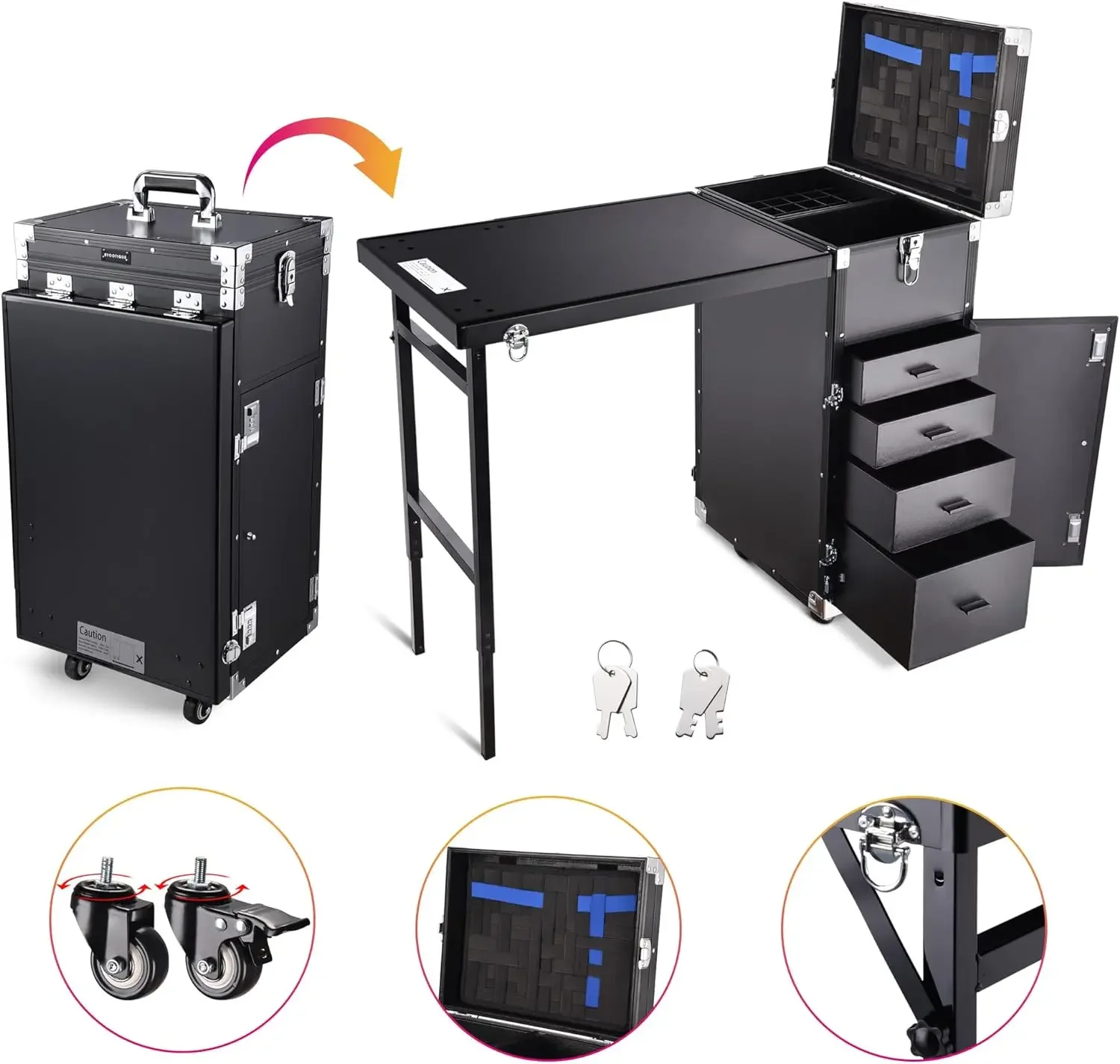 Portable and foldable nail polish storage studio tech table technician nail desks with drawers manicure table for salon shops 3