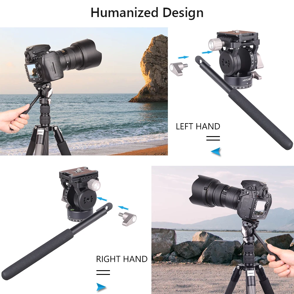 ARTCISE VH01 360 Panoramic CNC Hydralic Damping Mini Tripod Fluid Head for Tripod Video DSLR Camera Camcorder Phone,Max Load 4kg