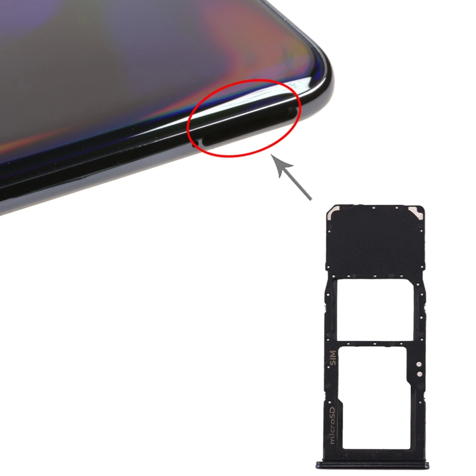 

Лоток для SIM-карты для Galaxy A70 + лоток для карт Micro SD (черный)
