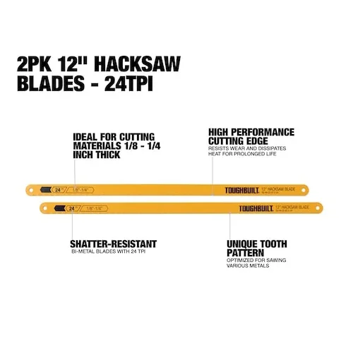 12 in Hacksaw Blades-24TPI Hand Hacksaw Blades Hand Tools 2Pk hacksaw blade