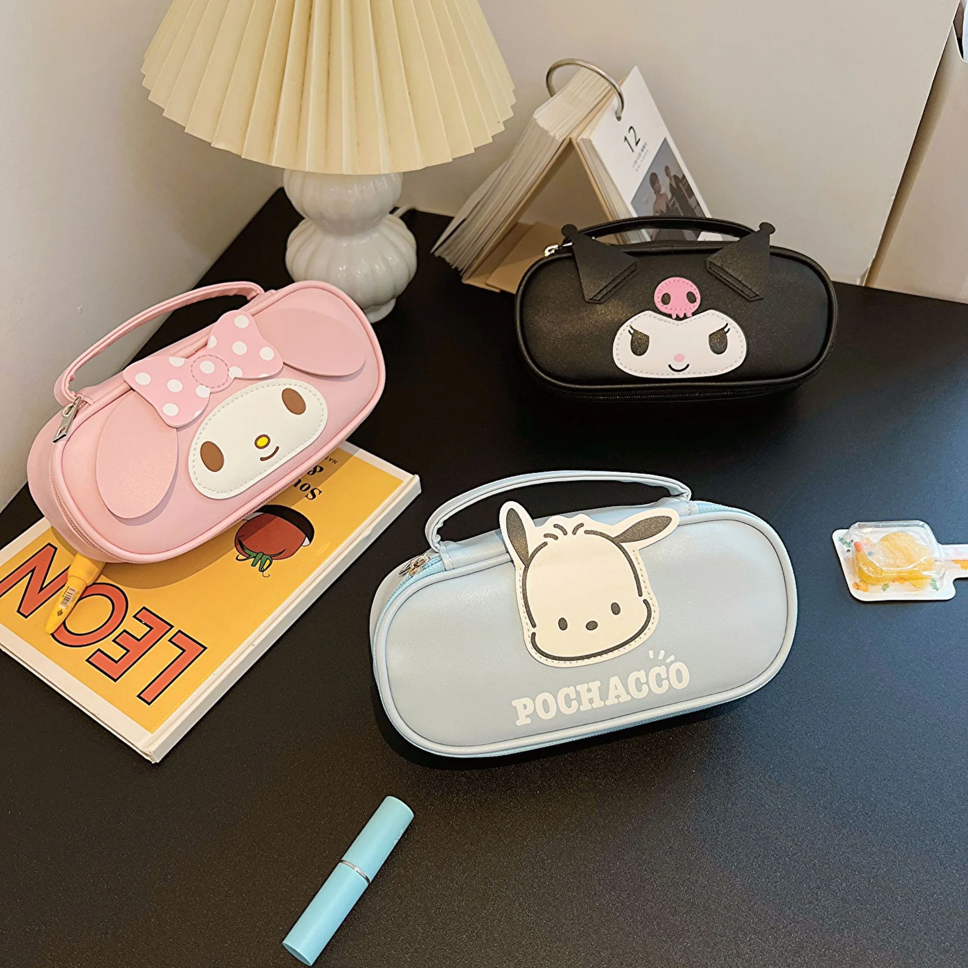 Sanrio Kuromi Cinnamoroll 멜로디 Pochacco 연필 용량 펜 케이스 귀여운 화장품 가방 여자 학생 용품 문구 선물