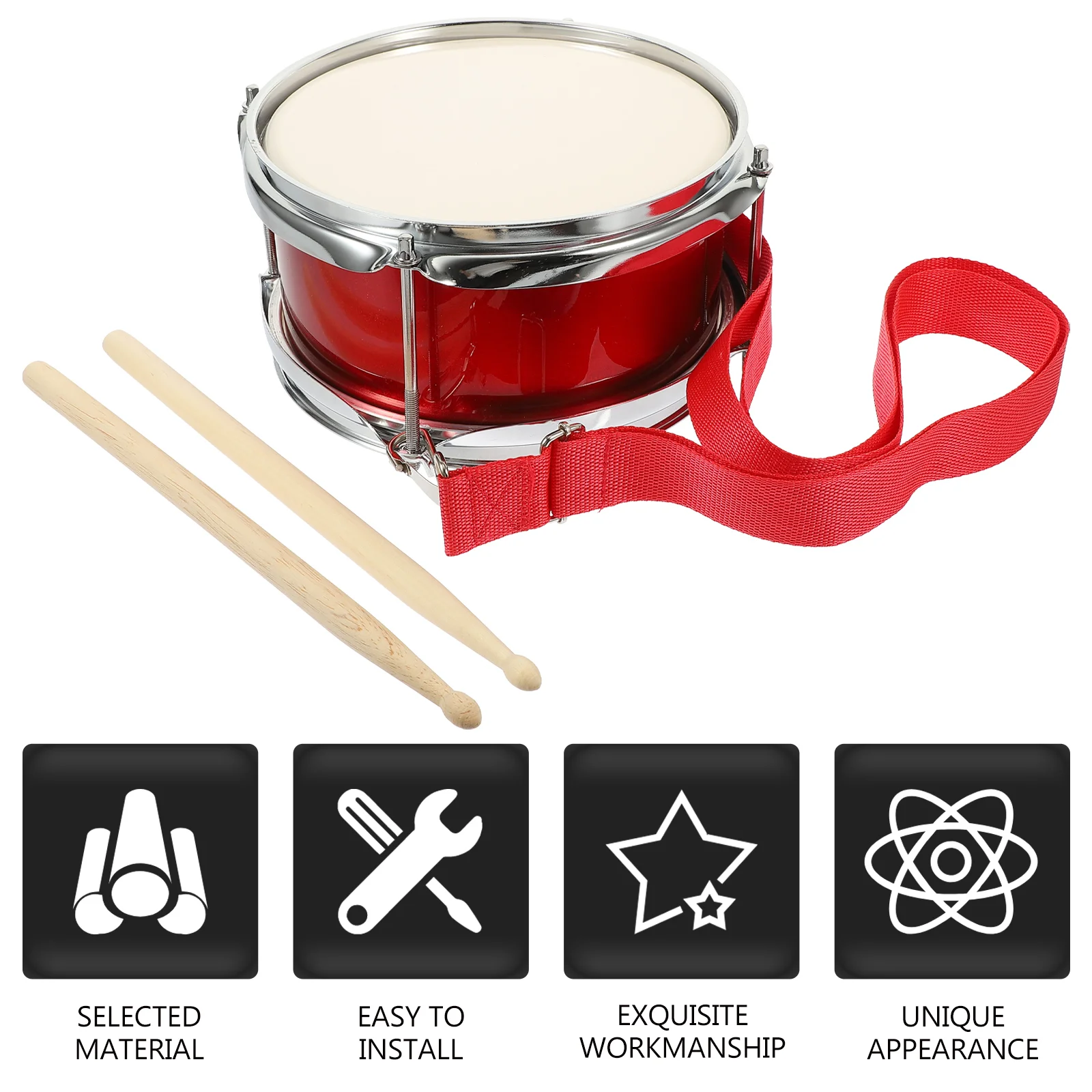 

Тусклый барабан, ручные барабанные палочки, плечевой ремень, красные перкуссионные Музыкальные инструменты для детей