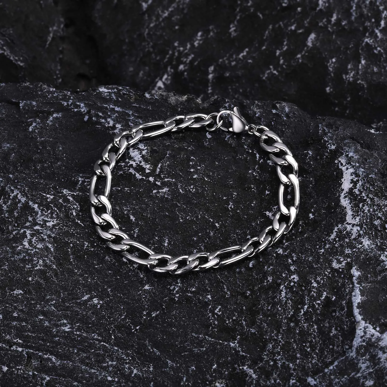Vnox Braccialetti a catena Figaro da uomo da 7 mm/9 mm, bracciale a maglie cubane in acciaio inossidabile color argento non sbiado mai, gioielli classici  36