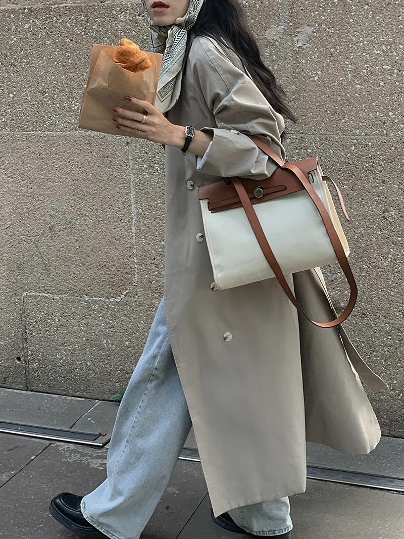 

korean design famous Double Breasted Overcoat Elegant Women Long green Trench Coats