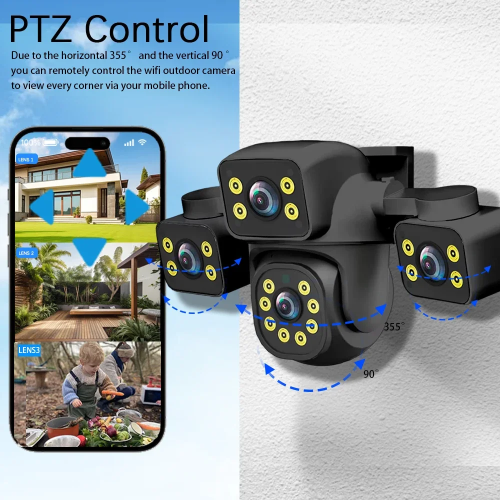 IPC360 Home 15MP Three Lens Three Lens Wifi Camera PTZ Outdoor Wireless Security Cam AI Human Monitoring Video Surveillance 4