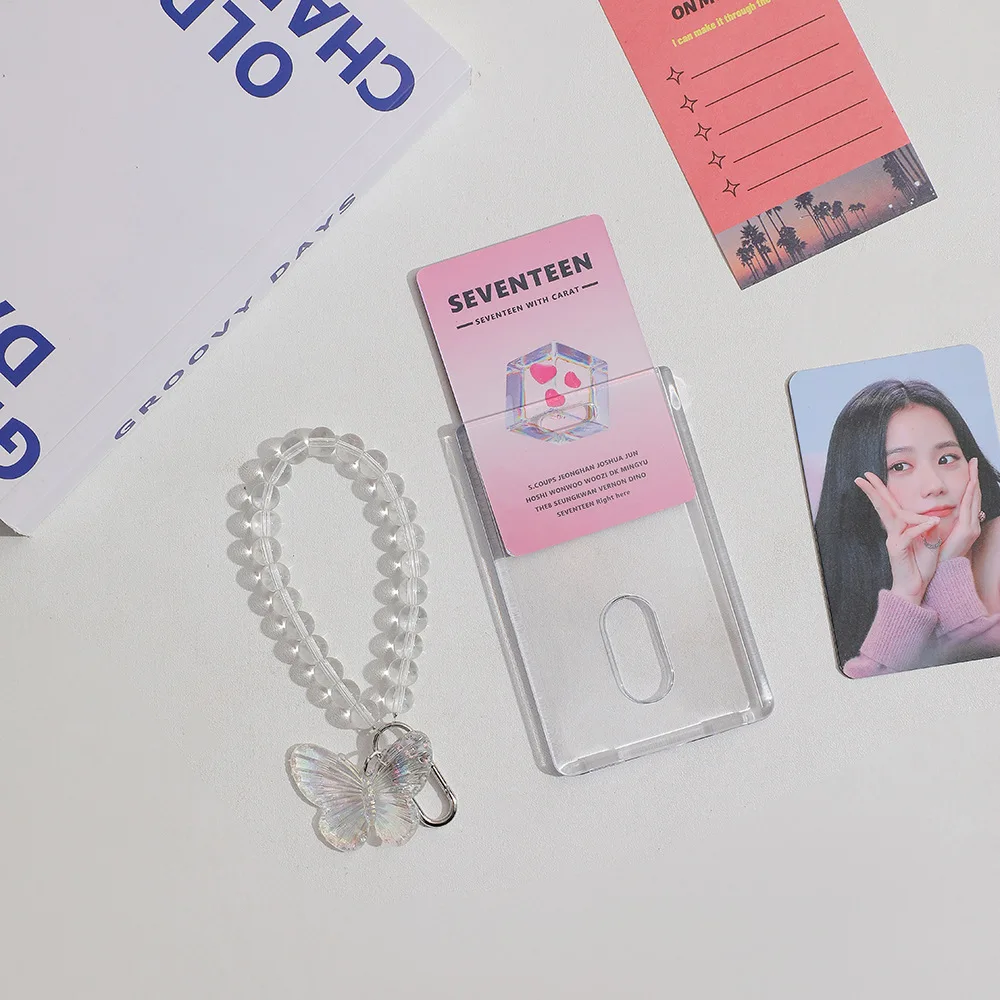 1Style 1Pcs/pack Crystal Butterfly Keychain Slipcover Transparent Acrylic Card Holder Double Side Small Card Bus Card ID Card 4