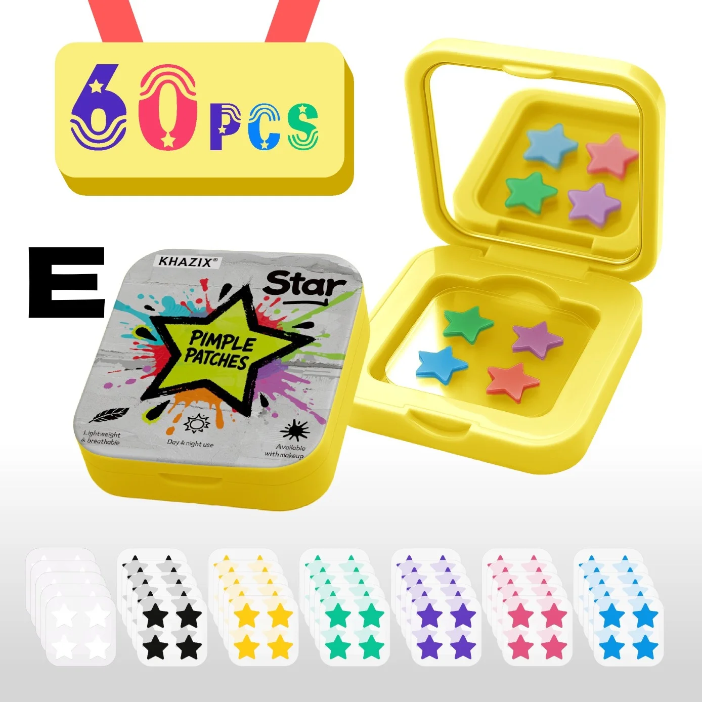 60pcs multi-color star acne patches come with a makeup mirror. Carry it with you at any time to touch up your makeup. Colorful s