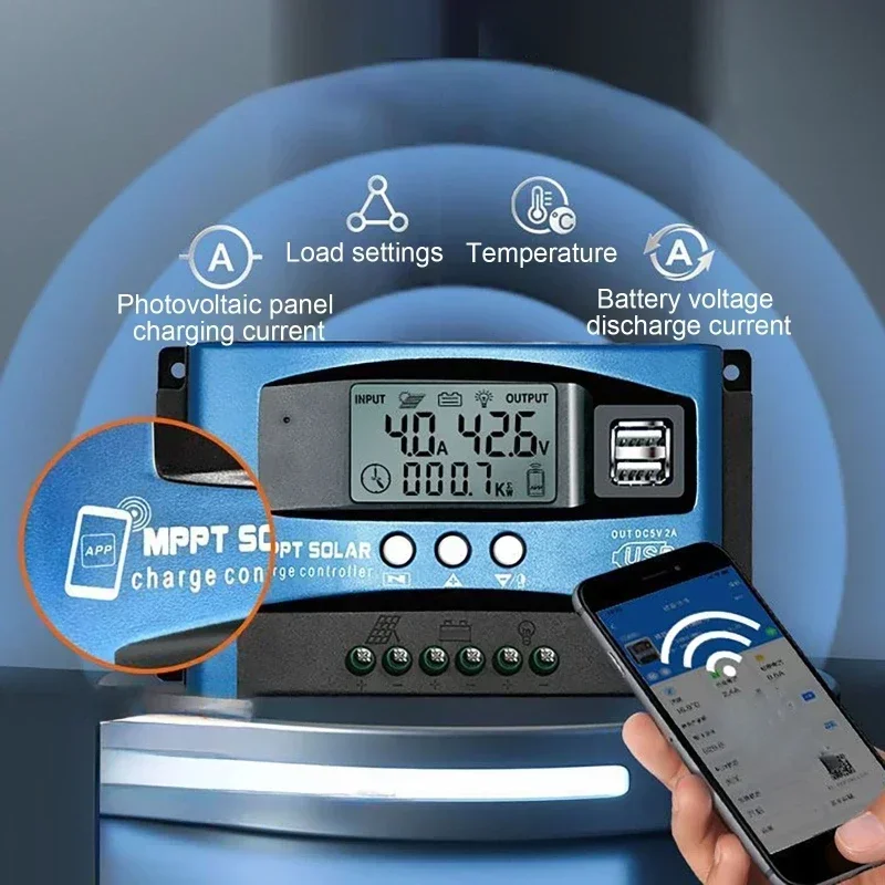 30A 40A 50A 60A 100A 블루투스 Wifi 태양 전지 패널 컨트롤러 2 USB LCD 화면 12V/24V MPPT 태양 전지 패널 배터리 충전 컨트롤러