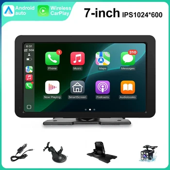 Radio de coche universal portátil IPS de 7 pulgadas con Android Auto y Apple CarPlay, pantalla de video Mp5 inalámbrica para IOS y Android 1