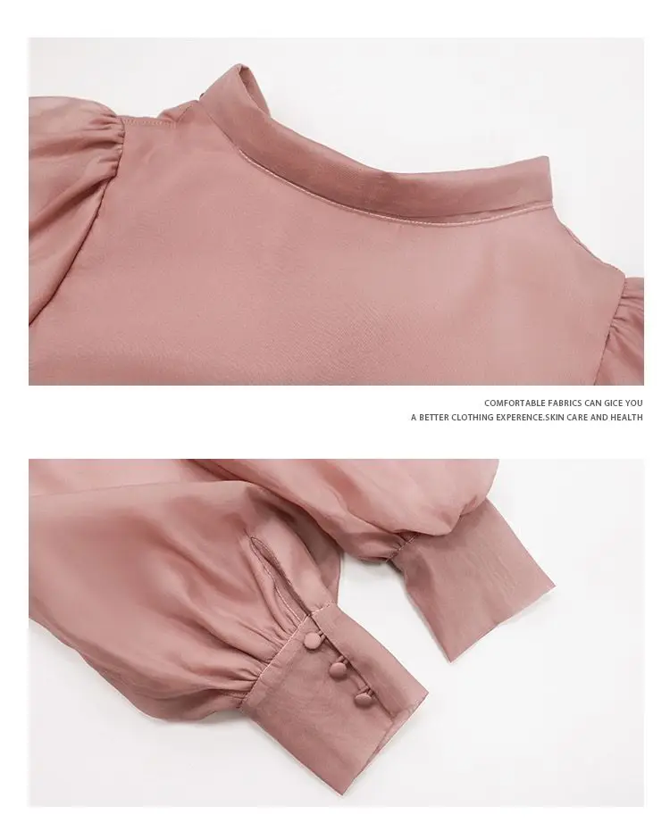 Women Elegant Puff Long Sleeve Chiffon Blouse with Bow ties Vintage Palace Luxury Lady Basic Shirt Female Top
