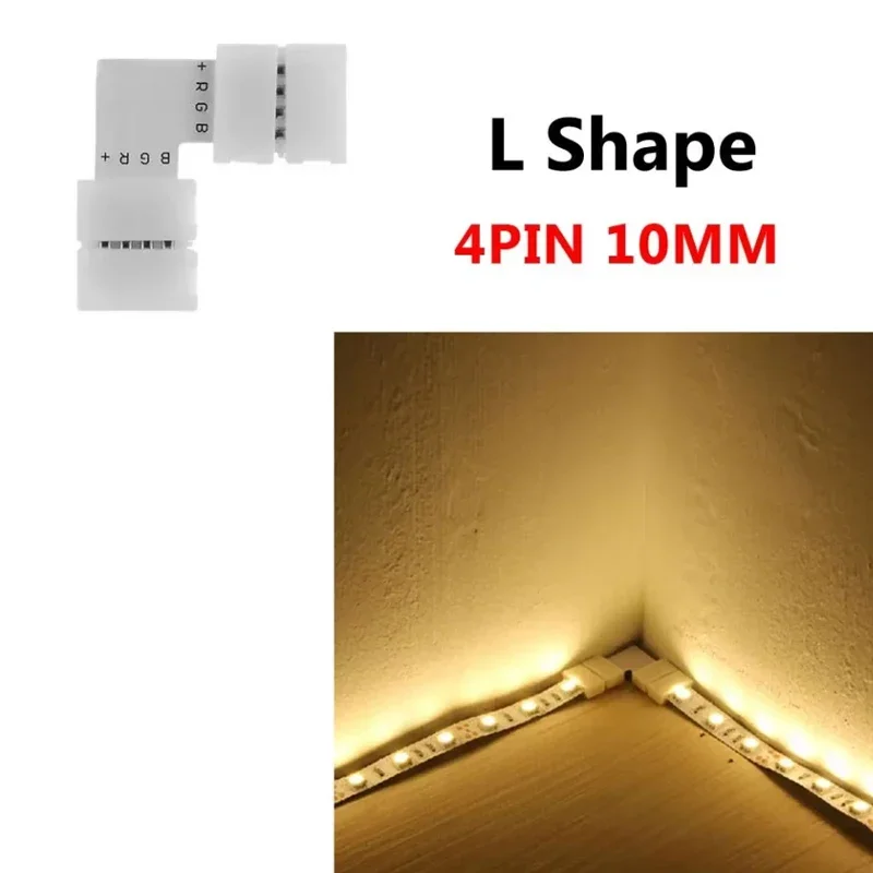 Electrical Connector L Shape 4-Pin LED Connectors 10mm Wide Right Angle Corner Connectors Solderless Adapter Connector Terminal 3528/5050 SMD RGB