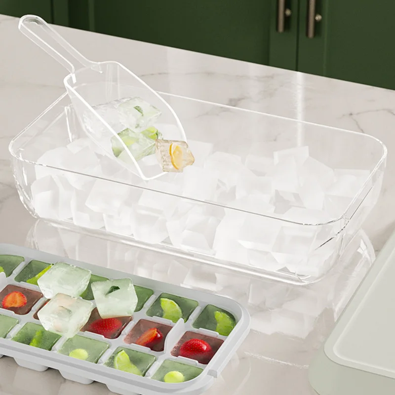 Silicone Ice Cube Tray Mould With Lid Shovel Storage Box Ice Maker DIY Whiskey Cocktail Tools 32 Grid