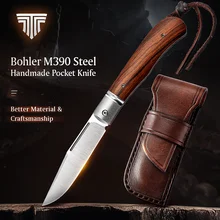 

TRIVISA Barlow Folding Knife,Handmade EDC Pocket Knives with Leather Sheath,3in M390 Blade,TC4 Titanium Alloy & Desert Ironwood