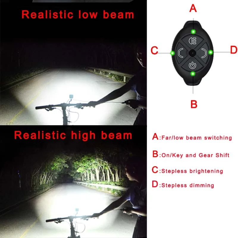 1500LM Bicycle Headlight Wireless Remote Control Bike Lamp High Capacity  Battery Cycling Lights Waterproof Strong Light Flashlig