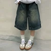 Y2K Vintage Baggy Jean Shorts Womens Washed Wide Leg Capri Pants Casual Barrel Jeans Denim Shorts Mens Oversized Jorts 2