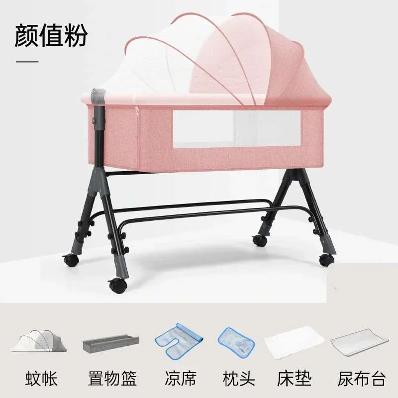 

Stitching Crib Newborn Toddler Bed Baby Shaker Bb Children's Bed Cradle Bed Multifunctional Foldable