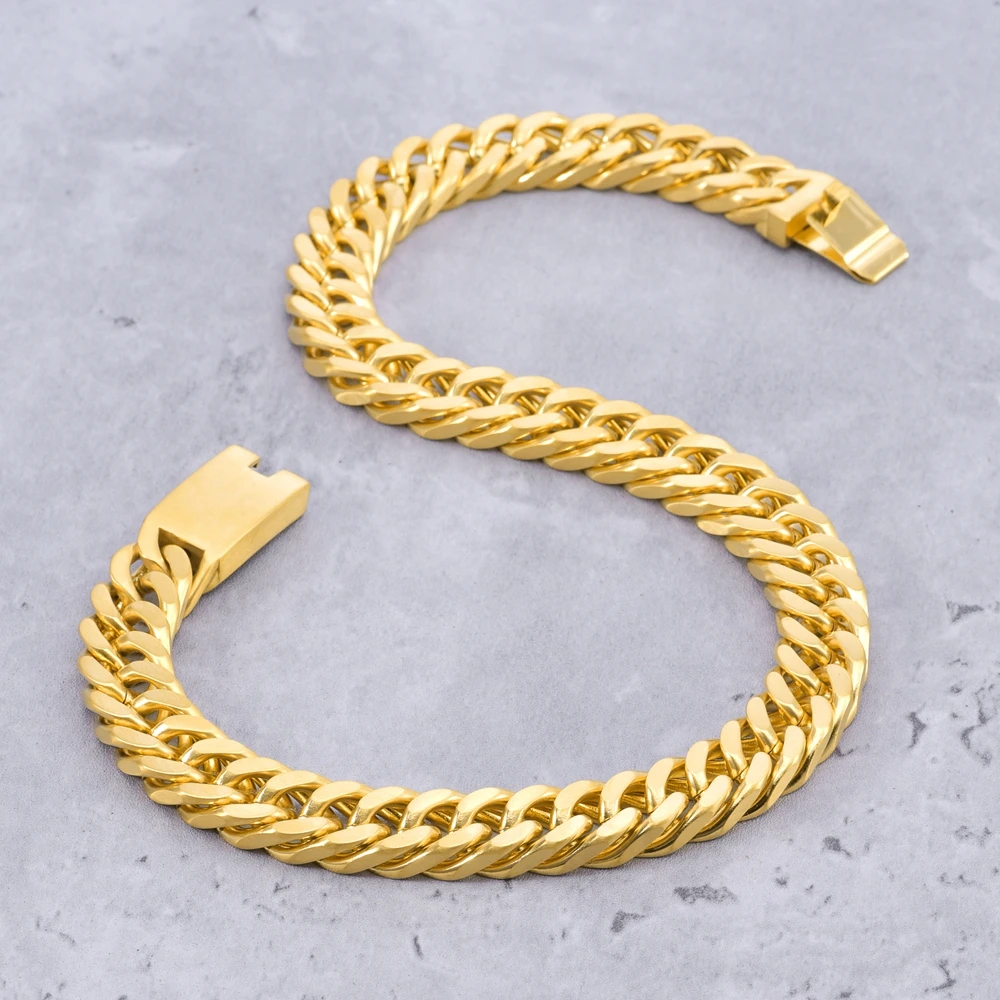 SDA Stainless Steel Cuban Link Chains Classic Men Boy Curb Chunky Silver Gold Color  Necklace Bracelet 7 to 30 Inches