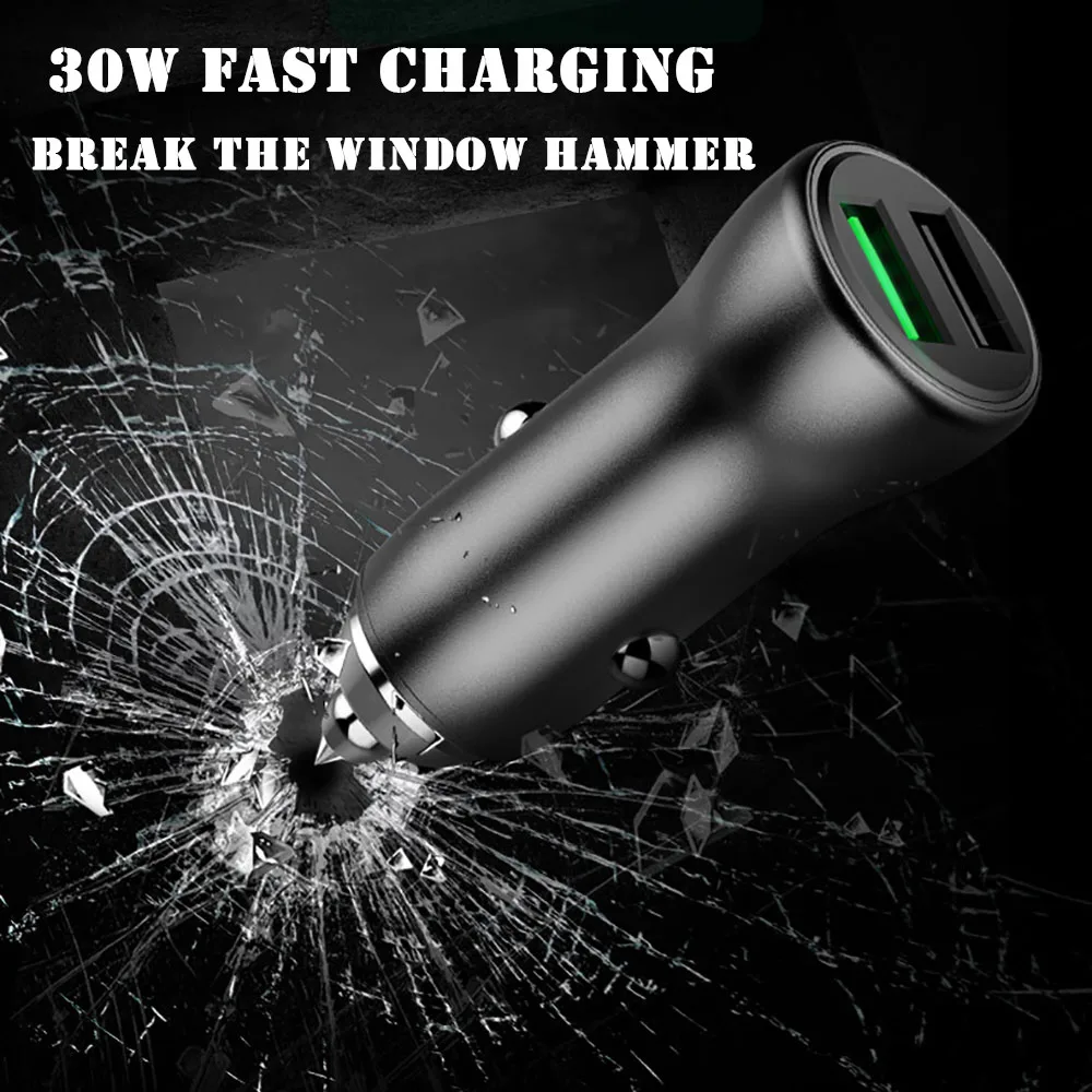 DualUSBCarChargerWindowGlassHammer12V24VTruckChargerDigital