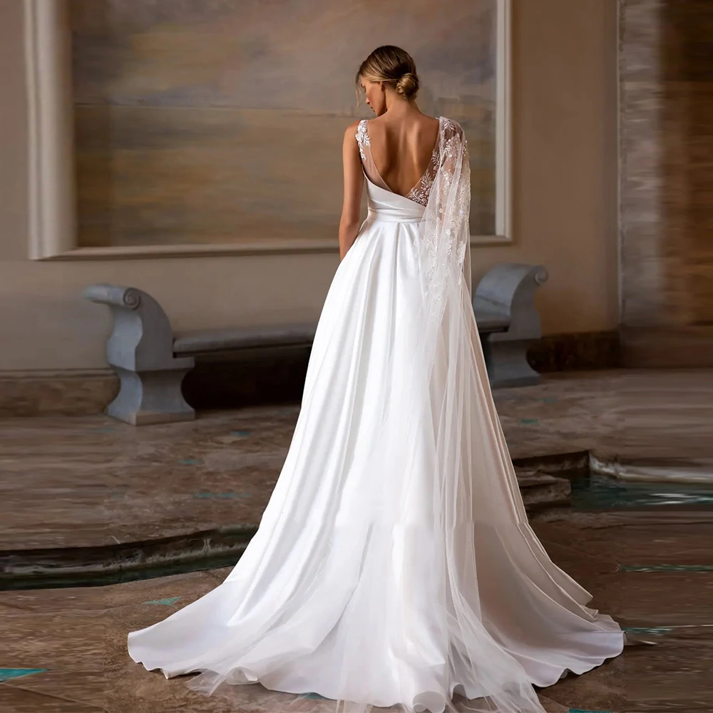 Exquisite A-Line Wedding Dresses For Women Lace Printing Bridal Gowns Sexy Appliques Backless Vestidos De Noiva 2024 Customized 2
