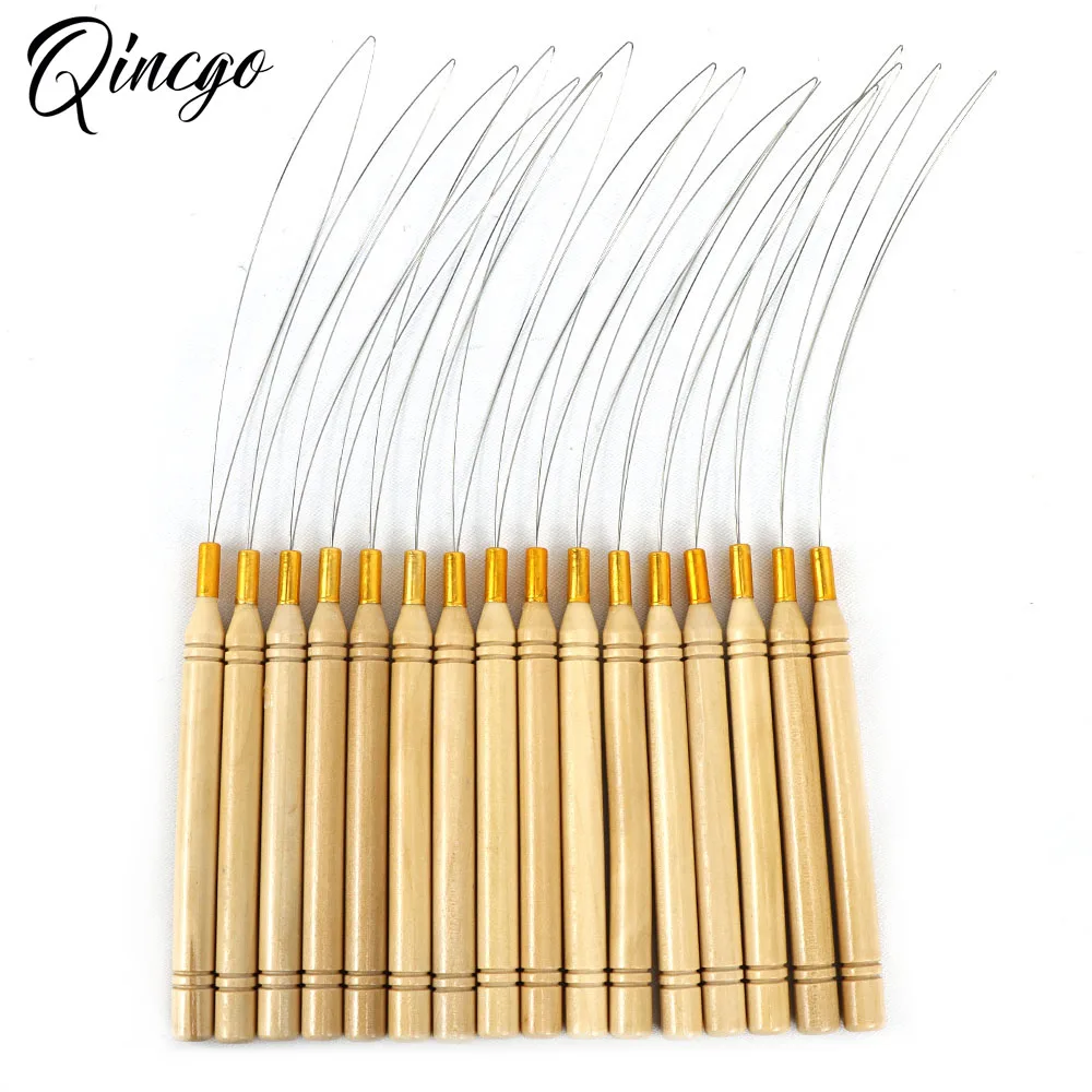 10 Pieces Hair Extension Loop Needle Threader Needle Pulling Hook Tool and Bead Device Tool Black Loop Threader for Hair Feather ring beads hair extensions tools hair extensions tools