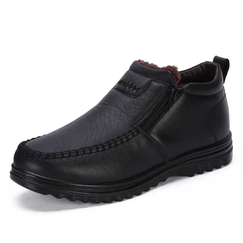 

Warm and comfortable men's leather boots, snowshoes, large size 38-45, fashionable, with zipper, fur, new winter series