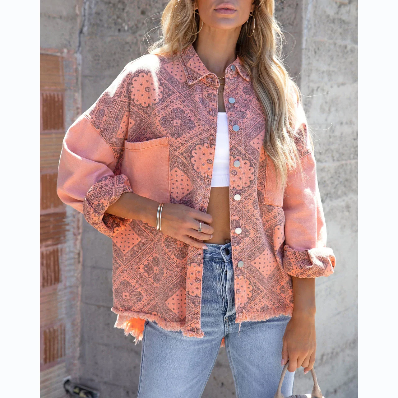 

2024New Denim jacket,Year Personalized Street Autumn/Winter Irregular Twill Denim Print Coat Casua