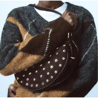Designer Studded Shoulder Bag Rivet Crescent Bag 2025 New Women's Metal Underarm Bag High-end Retro Rivet Polka Dot Shoulder Bag 2