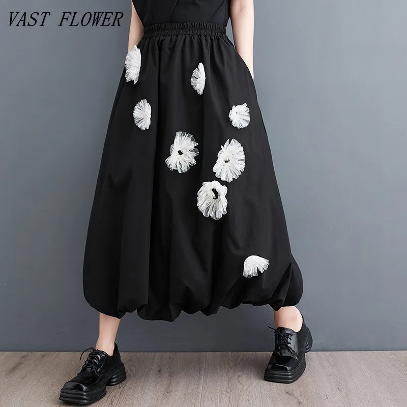 

black cotton mesh vintage Elastic high waist spring summer autumn casual loose long for woman skirts womens 2023 skirt clothing