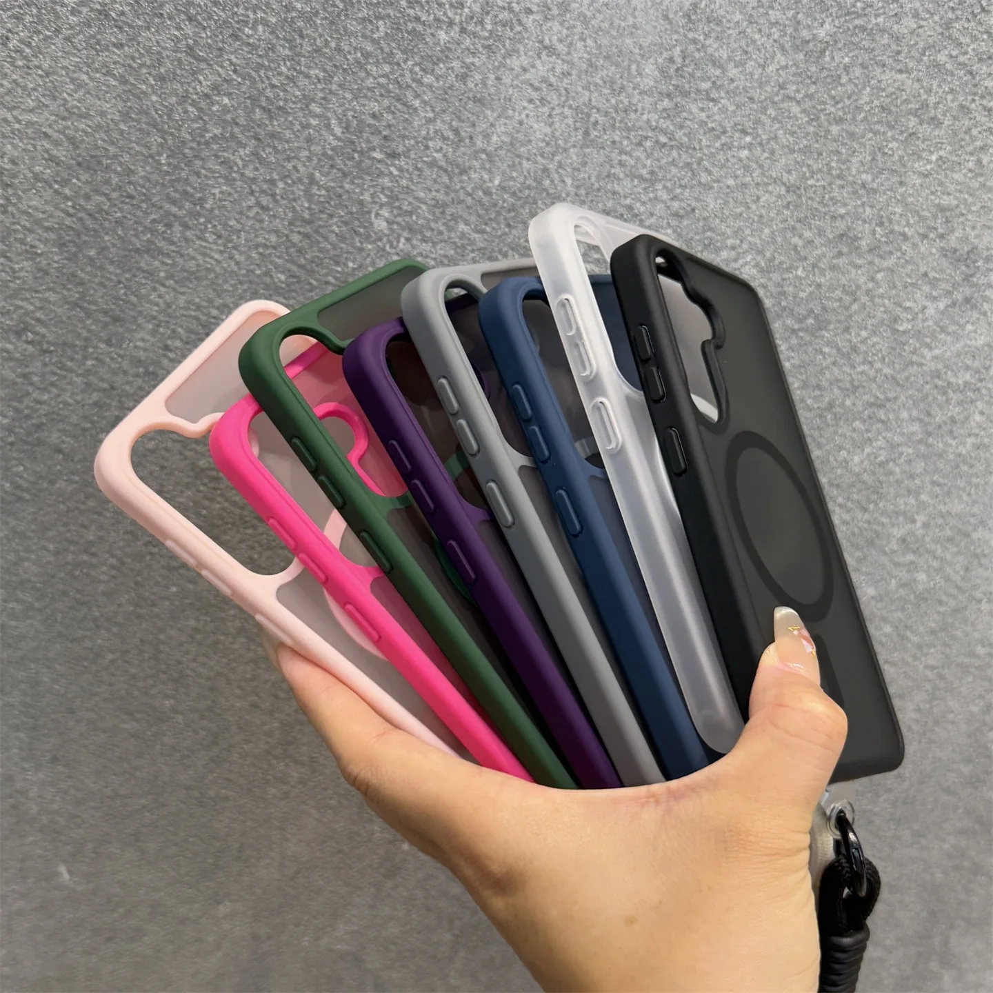 MagSafe Matte Translucent Wrist Strap Phone Case with Magnetic Cover