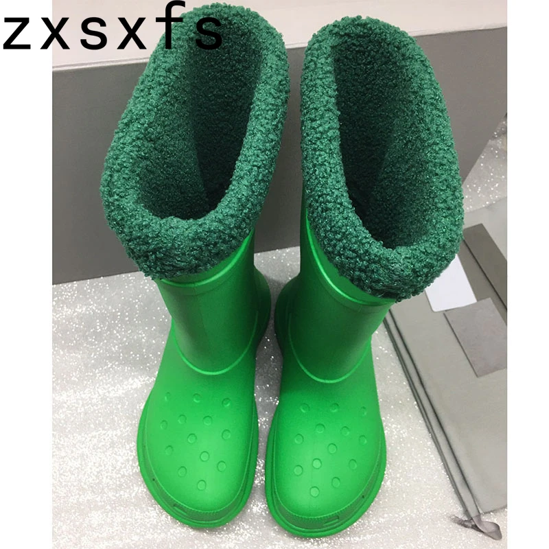 

Designer Brand Thick Sole Rain Shoes Women Wool Warm Waterproof Knee High Boots Female Winter Fashion Platform Long Boots 2023