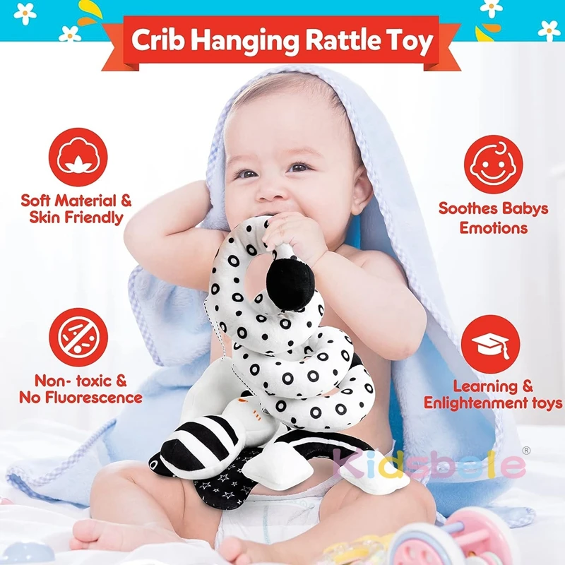 Kid Activity Black White Spiral Hanging Plush Animal Toy Hanging Child Toy Newborn Plush Activity Toys