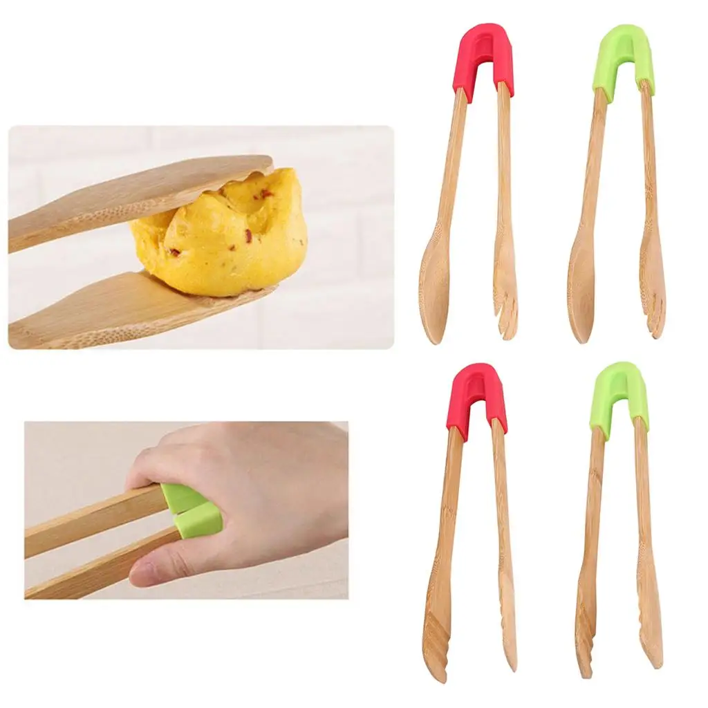 Natural Bamboo Toast Tongs, Kitchen Utensils for Serving Food, Flipping Meat, Grabbing Toast, Bread and 