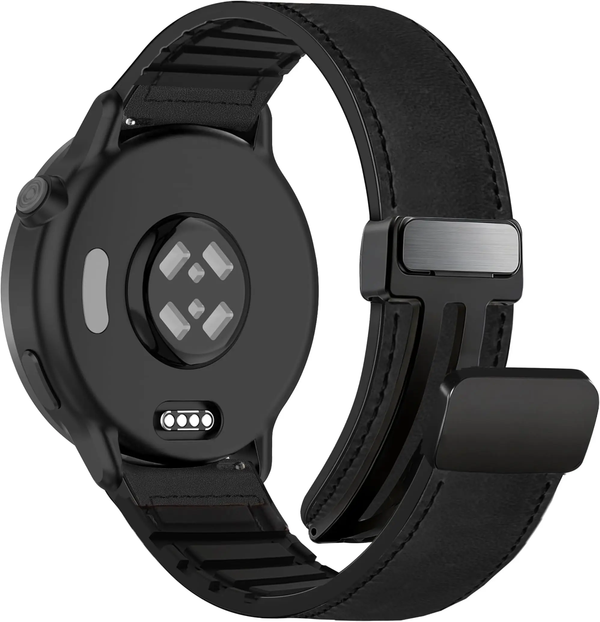 Magnetic Leather-Silicone Hybrid Watch Band