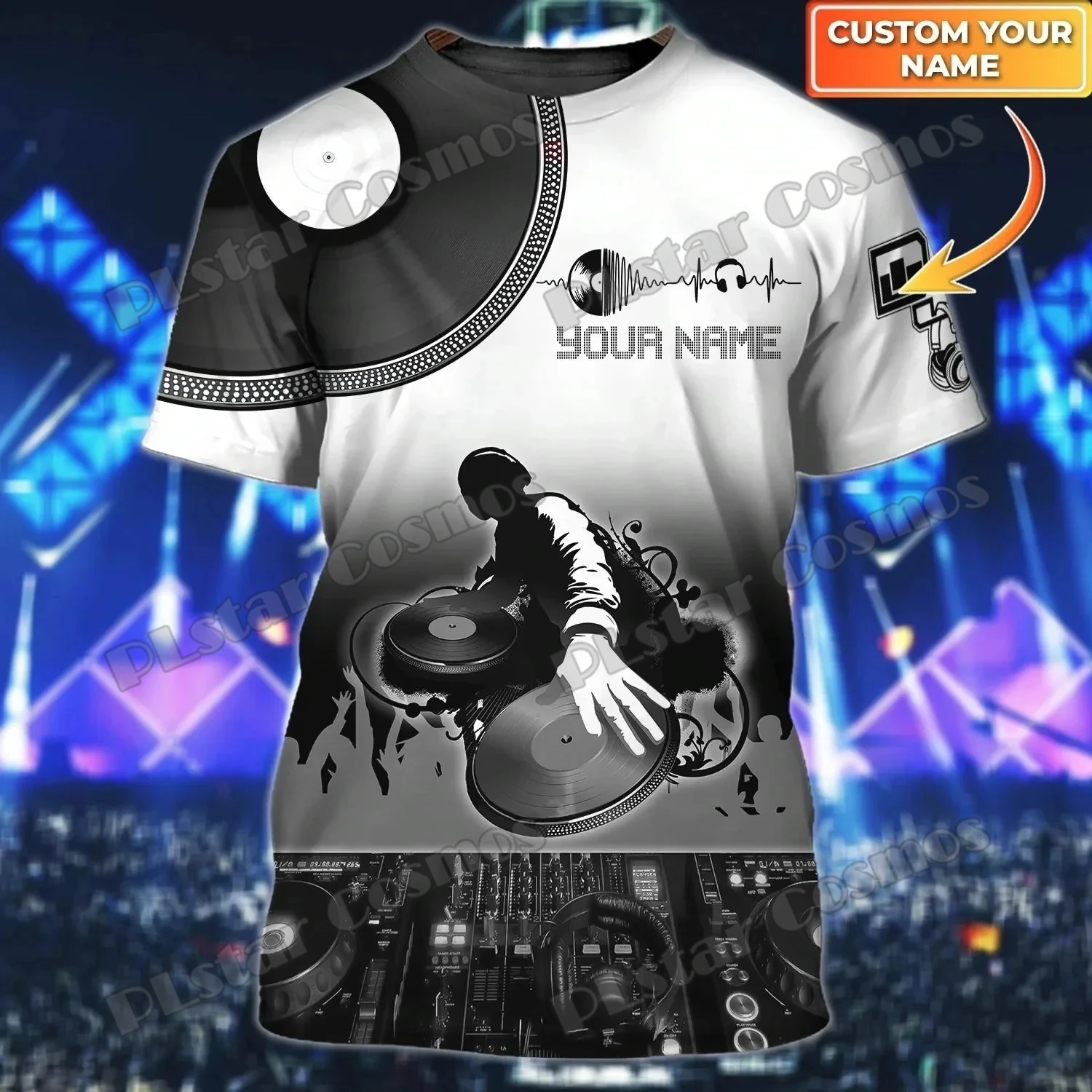 Personalisierter Name DJ Skull Disc Jockey 3D-gedrucktes Mode-Herren-T-Shirt Sommer Unisex Casual T-Shirt Geschenk für DJ-Liebhaber TTD31 – Detail 9