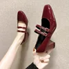 2025 Spring Autumn Women Double Buckle  Shoes Leather Square Head Square Heel Solid Color Women's Shoes 3