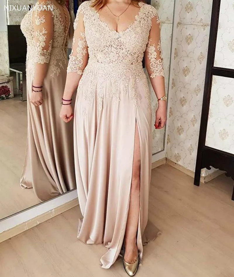 Plus size 2025 mãe da noiva vestidos a linha com decote em v 3/4 - Main Image