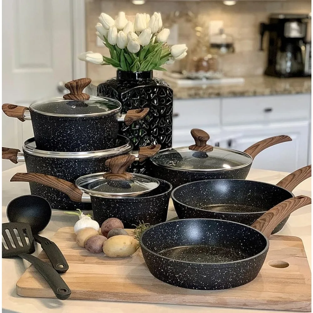 

Индукционные кухонные принадлежности-набор из 12 предметов кухонная посуда из гранита черные антипригарные кастрюли и сковороды набор кастрюль для кухни аксессуары