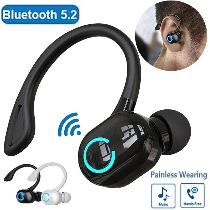 

Bluetooth 5.2 Ear Hook Headset Single Right Earbuds with Mic Earphones Wireless Headphones Mini Handsfree Waterproof Sport Music
